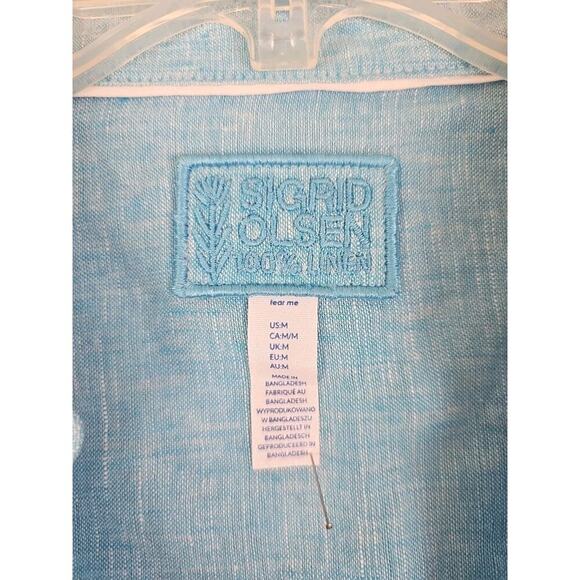 Sigrid Olsen~Woman Size~M~Linen Shirt Long Sleeve Roll Tab Blue Beachy Lagenlook - Picture 10 of 16